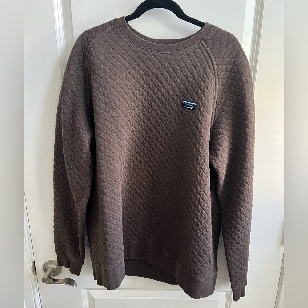 L.L. Bean Men's Quilted Crewneck Sweater in Dark Brown